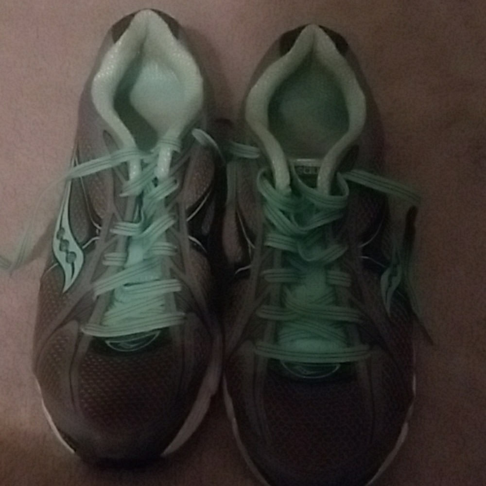 Grey and green Saucony sneakers